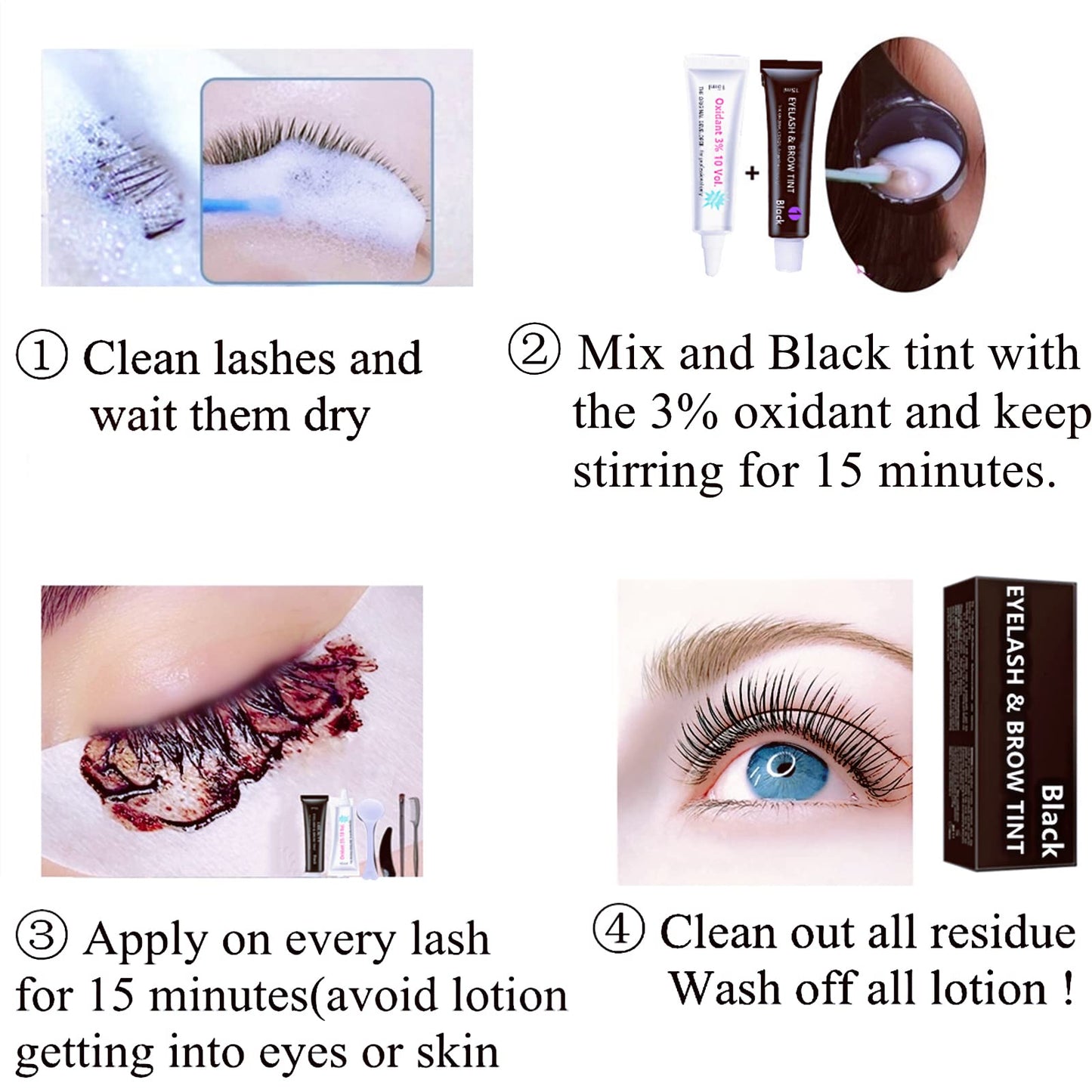 Black Lash T-i-n-t Kit, Keratin Black Eyelash D-y-e and Eyebrow T-i n t, 6 Week Voluminous Brow T-int, T-inting Look For Lash Perm/Lift/Lamination