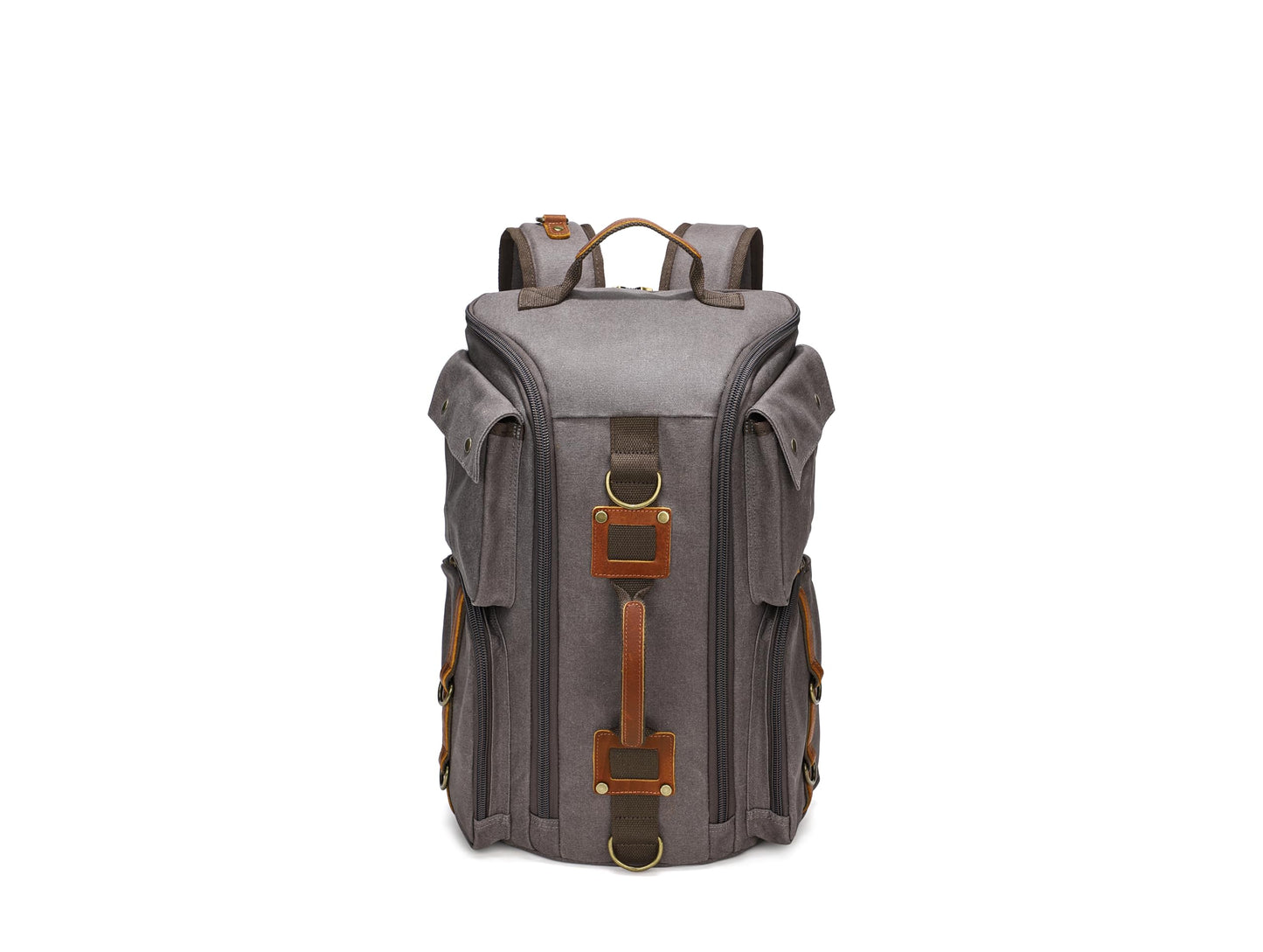 peacechaos Heavy-Duty Waxed Canvas Backpack for Men, 17 Inch Laptop Rucksack with Genuine Leather, Multi-Pocket Travel Bag for Work, Hiking, and Camping