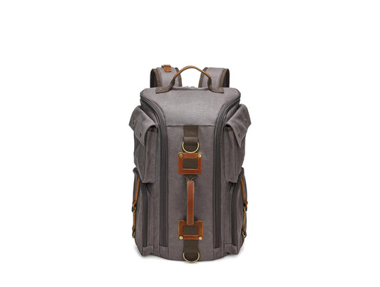 peacechaos Heavy-Duty Waxed Canvas Backpack for Men, 17 Inch Laptop Rucksack with Genuine Leather, Multi-Pocket Travel Bag for Work, Hiking, and Camping