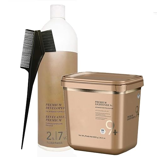 BlondeMe Lightener 9+ Premium Bleach 800 grams, Blonde Me Developer 2% / 7 Vol 1 Liter and M Hair Designs Tint Brush Comb (Bundle), Off White Beauty & Personal Care M Hair Designs