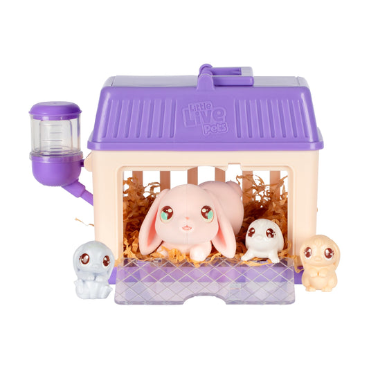 Little Live Pets Bunny Mini Interactive Toy Set – Hutch Playset with 3 Surprise Babies, 20+ Sounds & Accessories, Kids Ages 3+