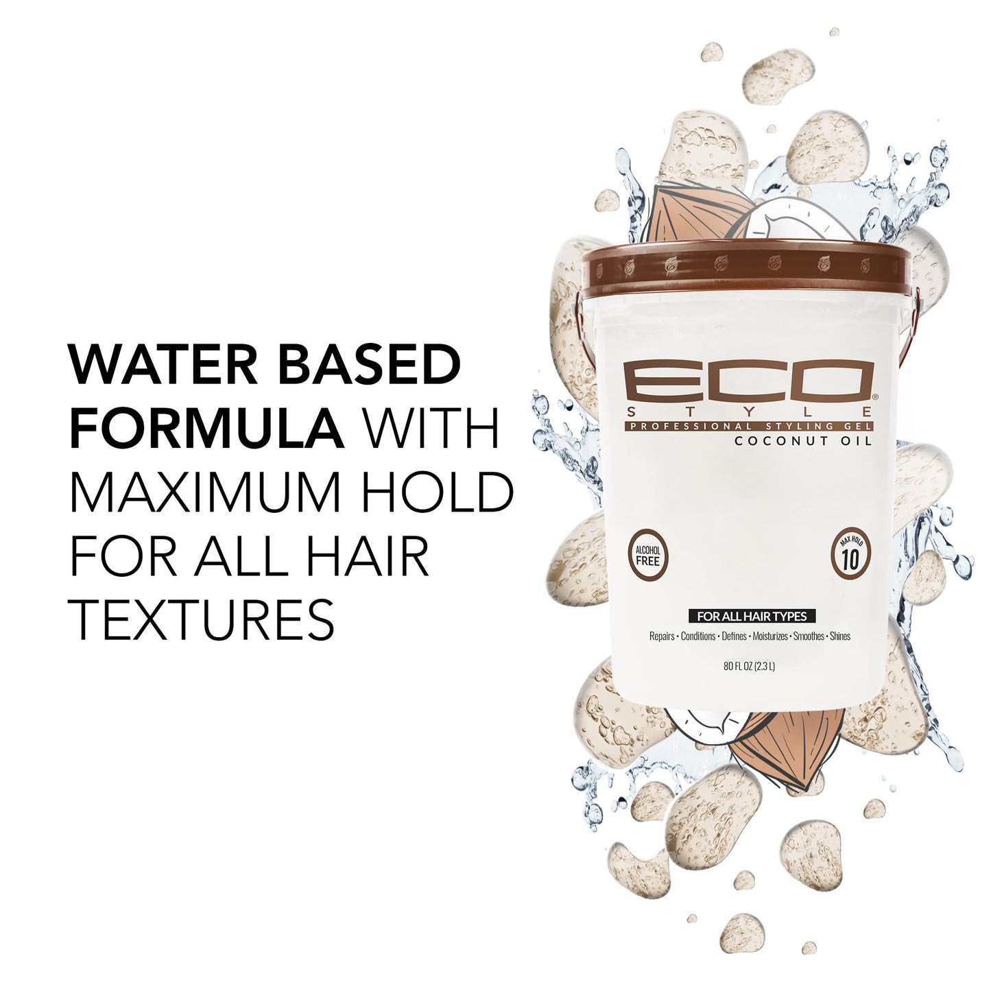 Eco Style Coconut Oil Styling Gel - Adds Luster and Moisturizes Hair - Weightless Styling and Superior Hold - Prevents Breakage and Split Ends
