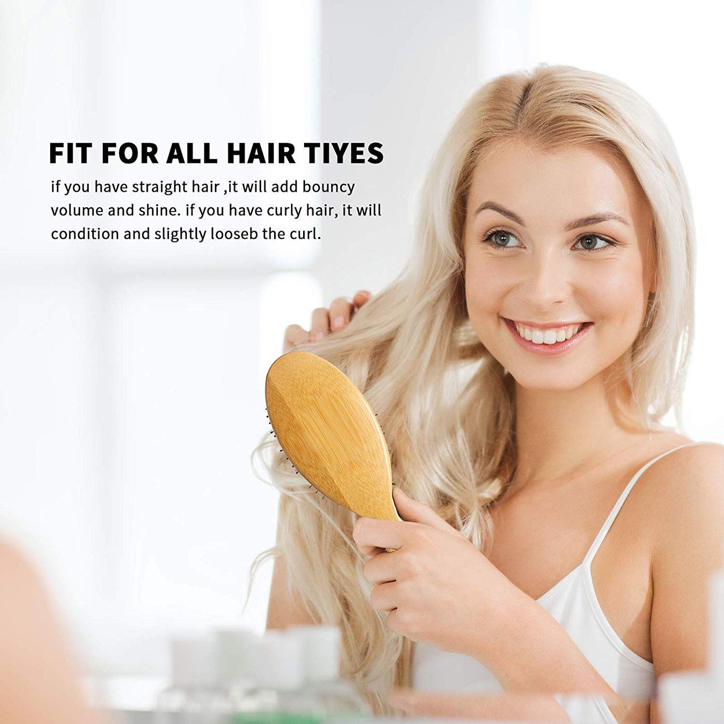 WeTest Upgraded Natural Boar Bristle Hair Brush - Wooden Bamboo Hair Brush for Thick Hair & Anti Static Detangling Reducing Hair Breakage(2 Pack)