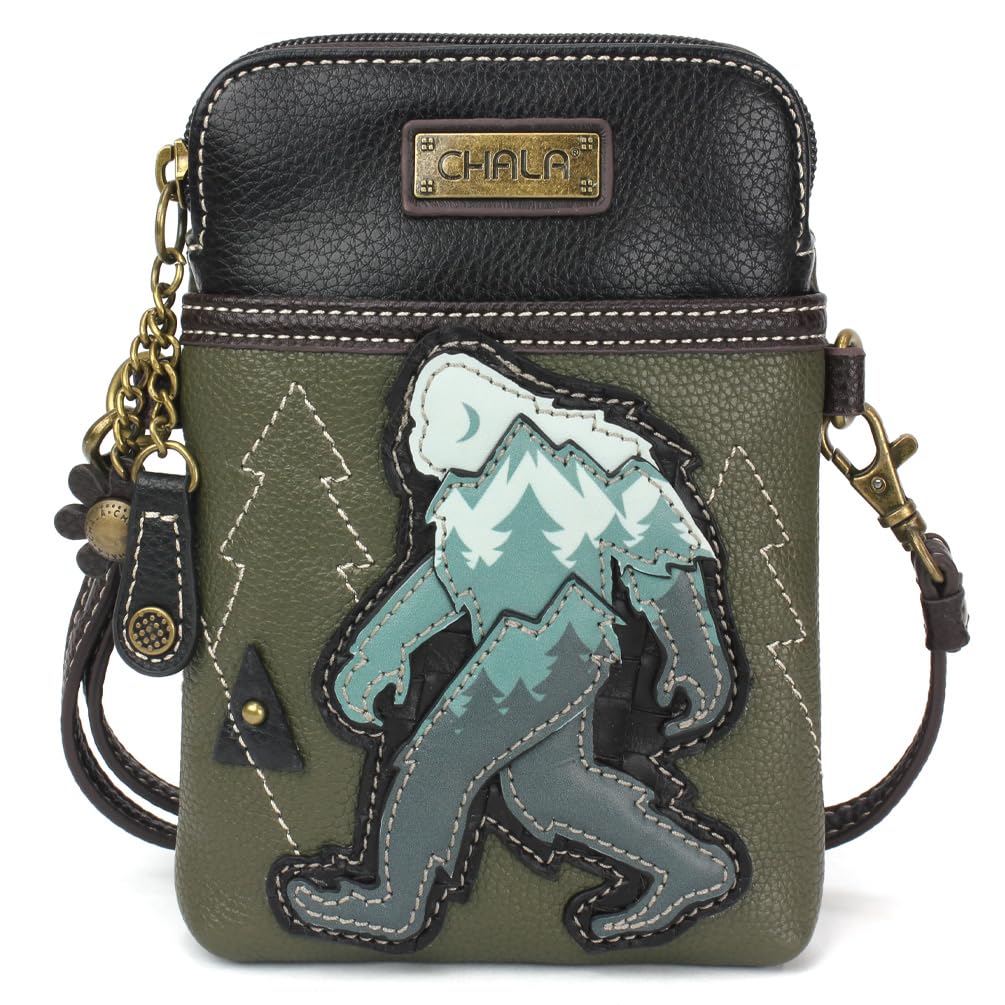 CHALA Cell Phone Crossbody Purse-Women PU Leather/Canvas Multicolor Handbag with Adjustable Strap - Big Foot - olive