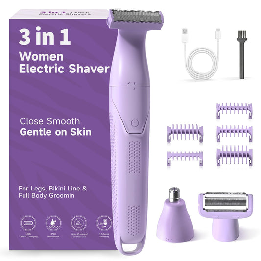 Electric Razors for Women, 3-in-1 Painless Electric Shaver for Women for Legs, Underarm face & Bikini, Pubic Hair Trimmer, Waterproof Bikini Trimmer Beauty and Personal Care unimiko
