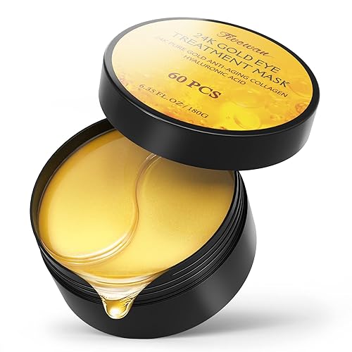Fivewan 24k Gold Under Eye Patches - 60 Pcs Eye Mask Pure Gold Anti-Aging Collagen Hyaluronic Acid Under Eye Mask for Removing Dark Circles, Puffiness