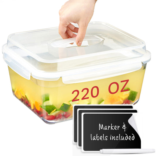 Extra Large Oven Safe Glass Food Storage Container with Airtight Locking Lid & Handle. 6500ml / 220oz / 28 Cup - Storing Lunch Food, Vegetables…