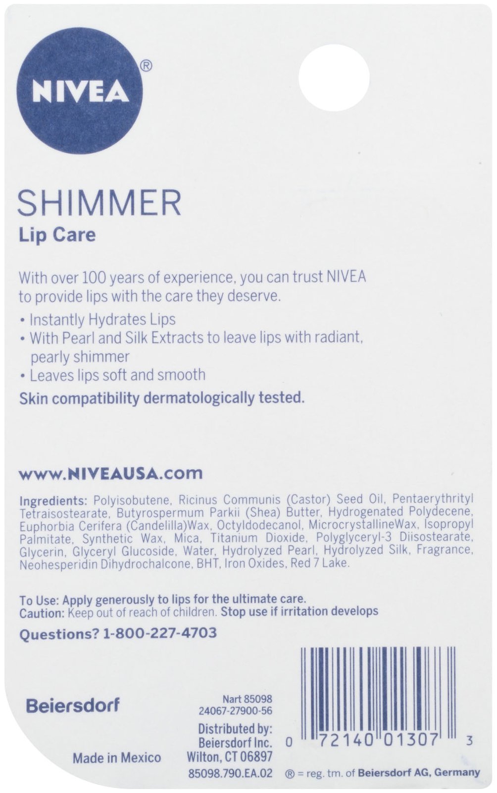NIVEA Shimmer Lip Care, Moisturizing Lip Balm Stick with Shea Butter and Jojoba Oil, 0.17 Oz