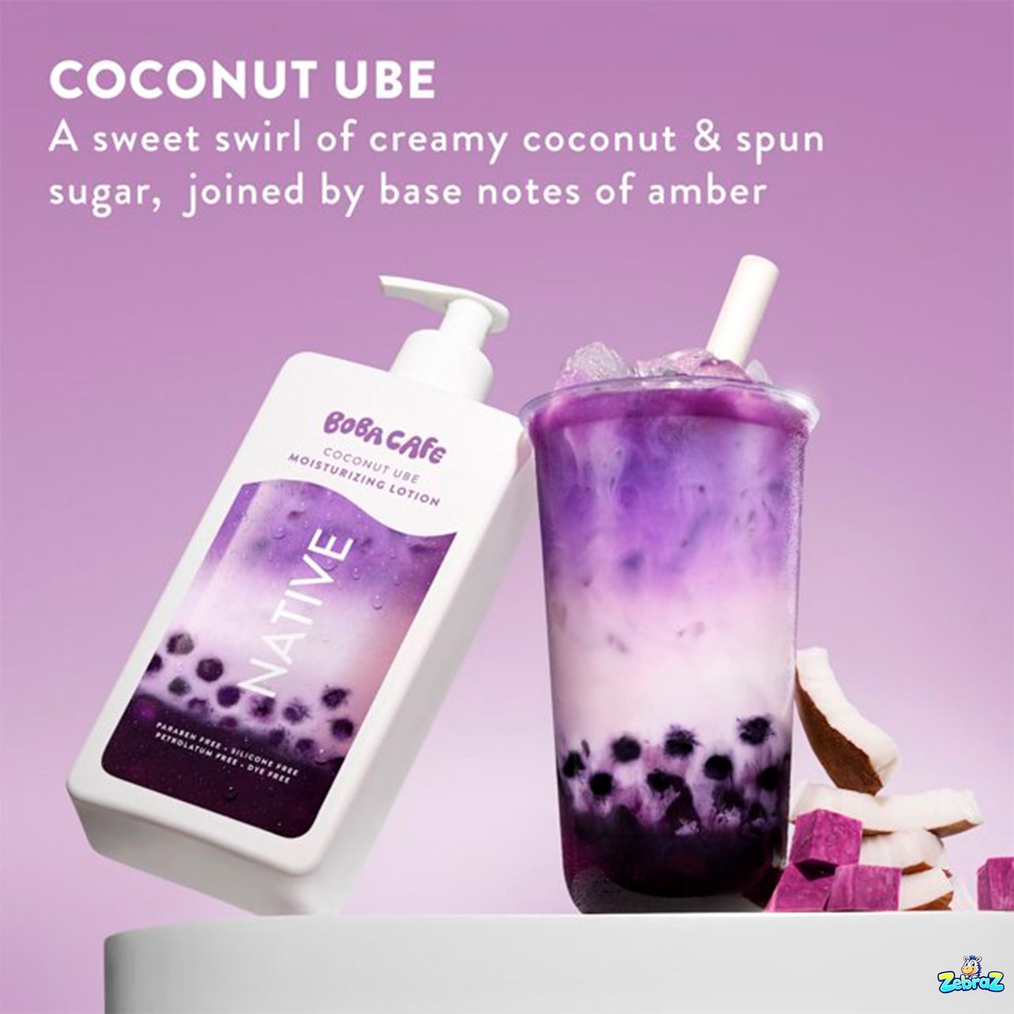 Native Moisturizing Body Lotion, Limited Edition Coconut Ube, Silicone Free for Women and Men, Boba Café, 16.5 oz - Pack Of 02