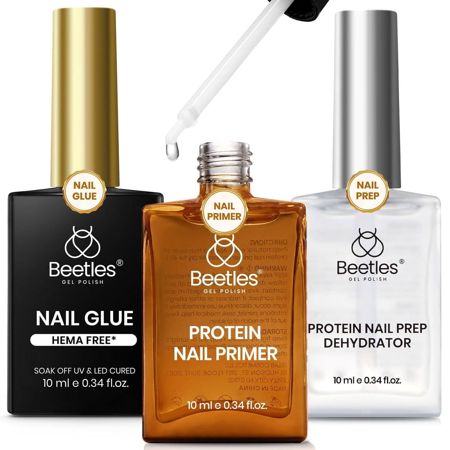 Beetles 3Pcs Gel Nail Glue Nail Dehydrator and Primer, Hema-Free & Acid Free Bond Protein Prep Kit for Nail Tips & Extensions, Long-Lasting Adhesion Beauty and Personal Care beetles Gel Polish Default Title