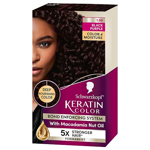 Schwarzkopf Keratin Color Permanent Hair Color, 1.99 Black Purple, 1 Application - Professionally Inspired Permanent Hair Dye, for up to 80% Less