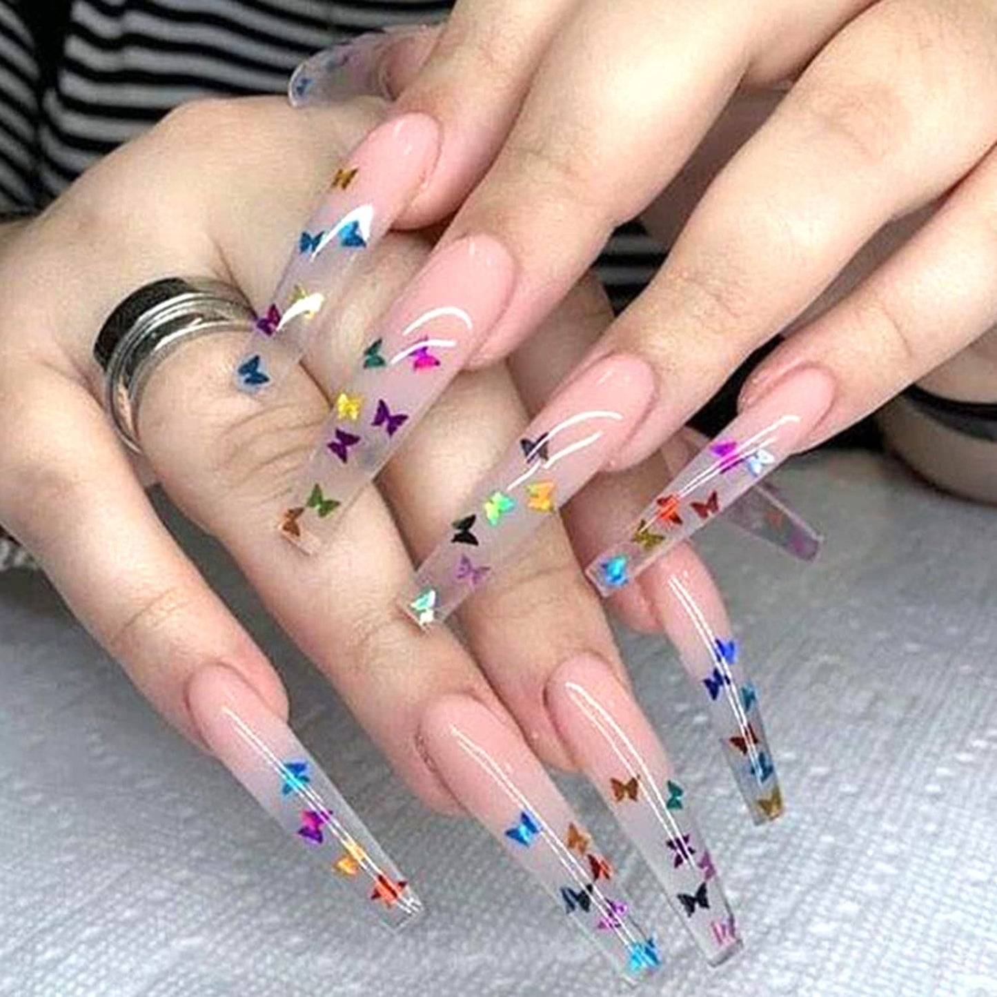 12 Colors Butterfly Nail Art Stickers Butterflies Nail Glitter Sequins 3D Art Accessories Butterfly Shape Flakes Powder Holographic Gold Red Pink
