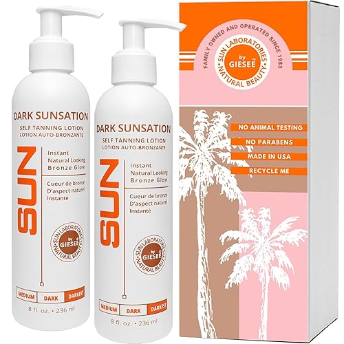 Sun Laboratories By Giesee Dark Sunsation Self-Tanning Lotion for - 2 Pack 8 oz | Ultra Dark Tanning Lotion, Natural Self Tanner, Non-Toxic Tanning