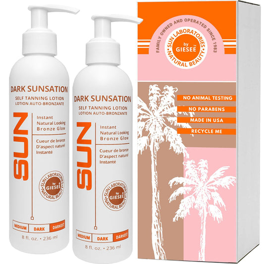Sun Laboratories By Giesee Dark Sunsation Self-Tanning Lotion for - 2 Pack 8 oz | Ultra Dark Tanning Lotion, Natural Self Tanner, Non-Toxic Tanning