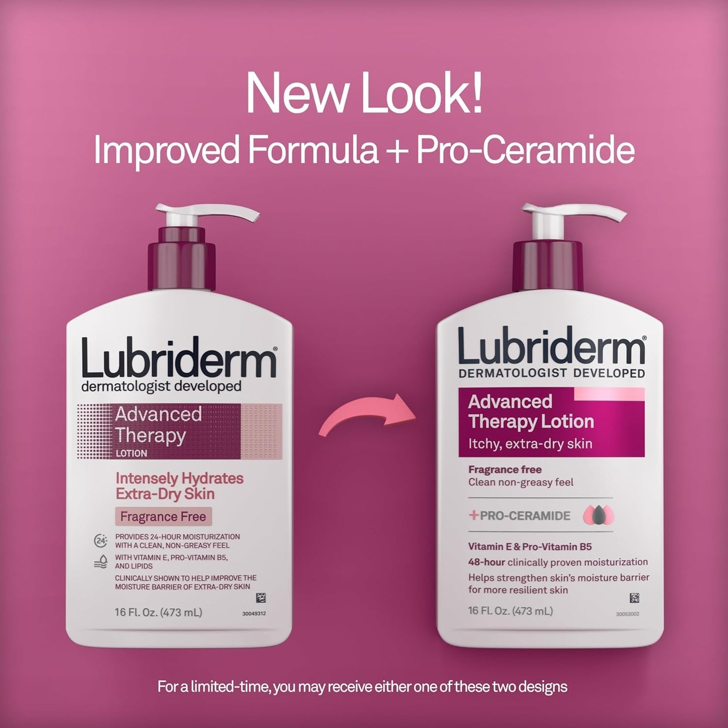 Lubriderm Advanced Therapy Fragrance Free Moisturizing Hand & Body Lotion + Pro-Ceramide with Vitamins E & Pro-Vitamin B5, Intense Hydration for Itchy