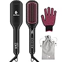 Enhanced Ceramic Hair Straightener Brush by MiroPure, 2-in-1 Ionic Straightening Brush with Anti-Scald Feature, Auto Temperature Lock & Auto-Off
