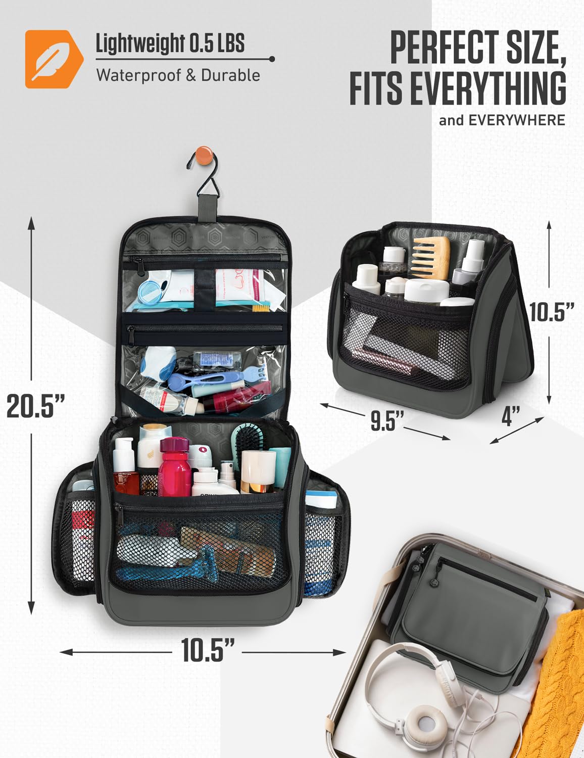 VENTURE 4TH Hanging Travel Toiletry Bag for Women & Men - Large Toiletry Organizer with 18 Compartments, Removable TSA Pouch, Travel Wash Bag Beauty and Personal Care VENTURE 4TH