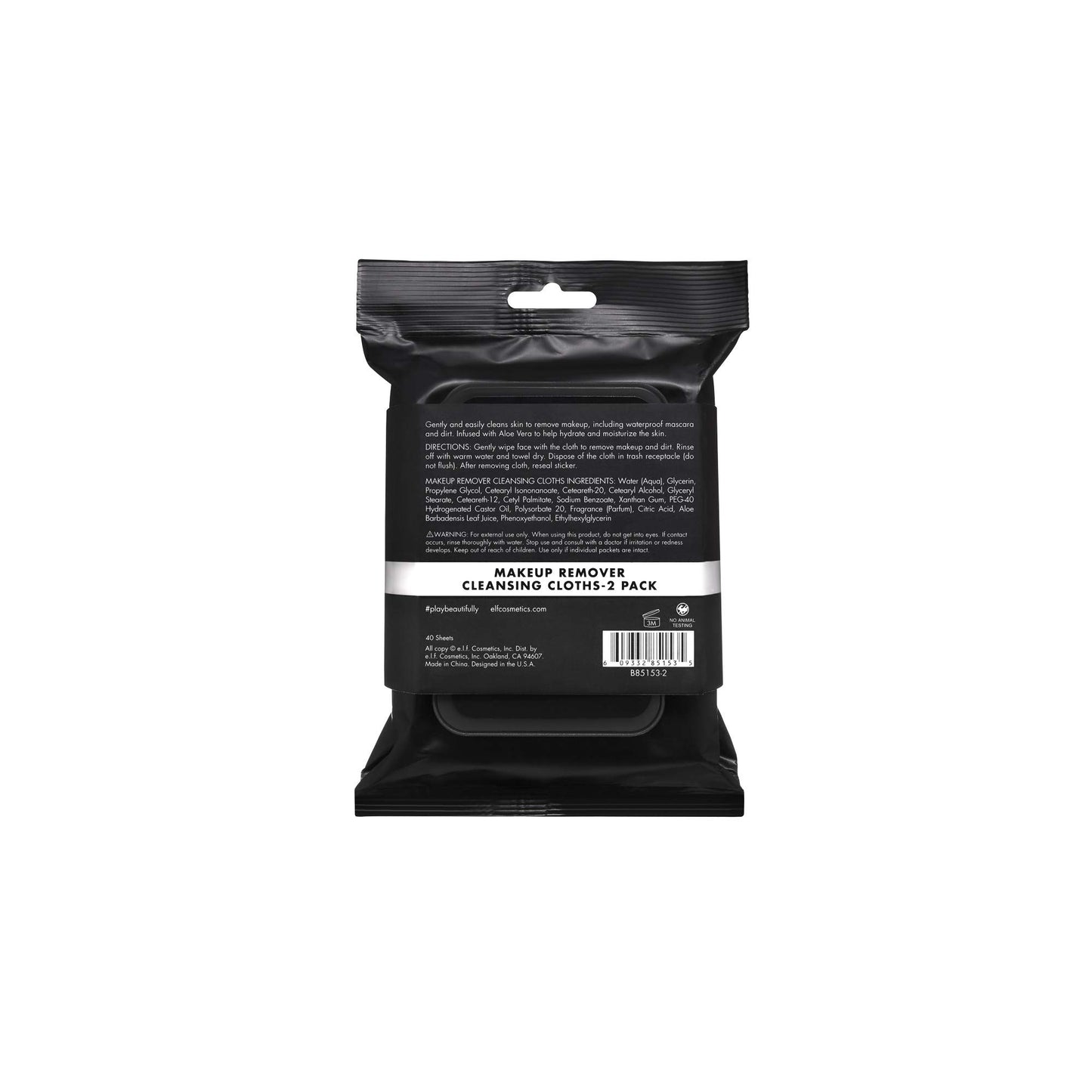 e.l.f., Fragrance-Free Cleansing Cloths, Lightweight, Hydrating, Soothing, Removes Makeup and Dirt, Purifies, Clarifies, Pack of 20, Compact