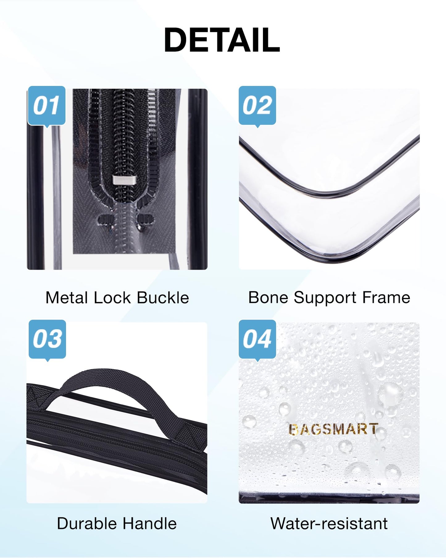 BAGSMART Clear Toiletry Bag, TSA Approved Travel Toiletry Bag Carry On Travel Accessories Bag Airport Airline Quart Size Bags water-resistant Makeup Beauty and Personal Care BAGSMART