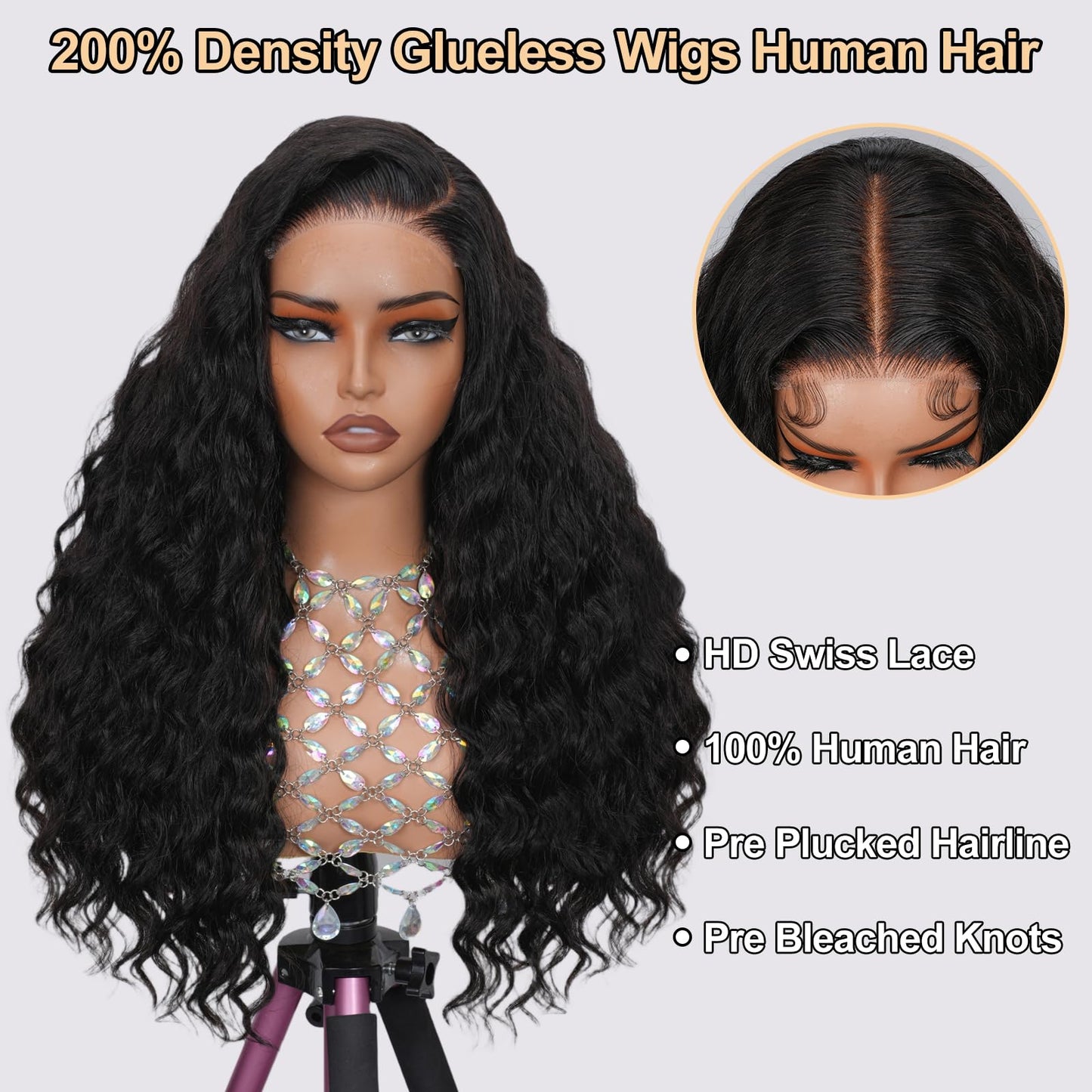 Wear and Go Glueless Wigs Human Hair Pre Plucked Pre Cut 200% Dentisy Loose Deep Wave 5x5 HD Closure Wigs Human Hair 12A Glueless Wig Human Hair