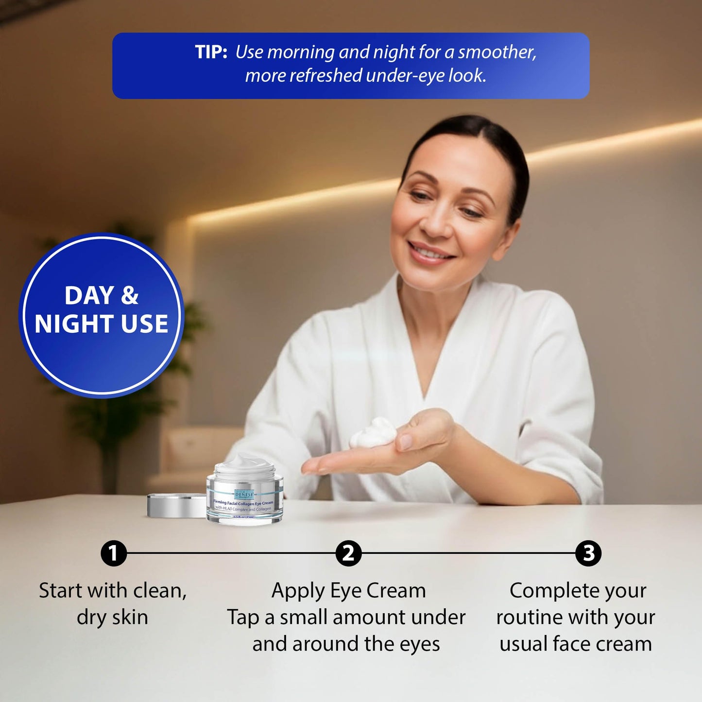 Dr. Denese SkinScience Firming Facial Collagen Eye Cream 0.5oz - Collagen, Hyaluronic Acid & Peptides for Smoother Under Eye Skin - Reduces Look