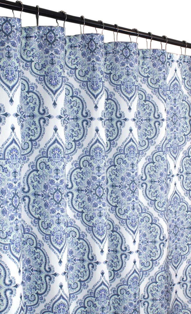 VCNY Home Blue Purple Gray Green Fabric Shower Curtain: Floral Geometric Damask Design, 72" x 72"