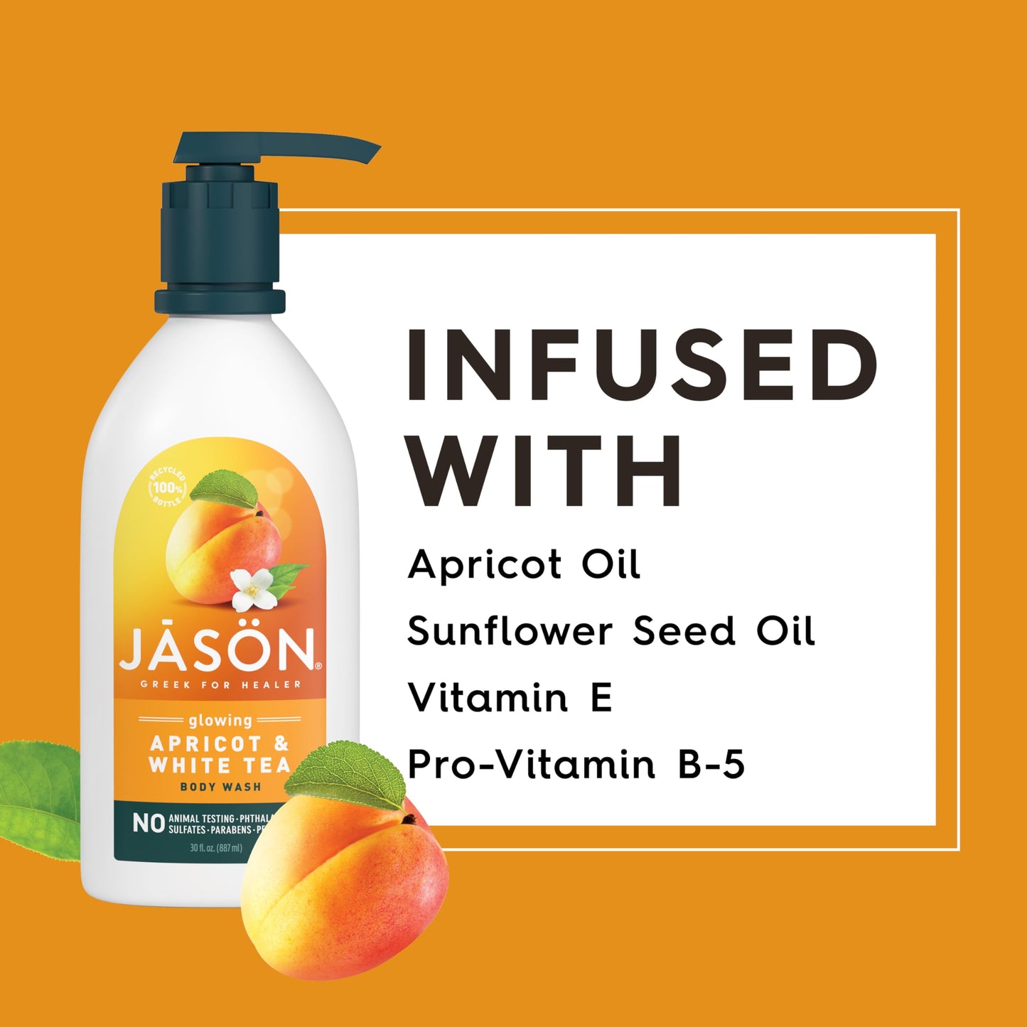 JASON Apricot and White Tea Glowing Body Wash, For a Gentle Feeling Clean, 30 Fluid Ounces