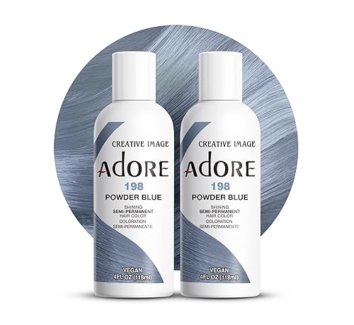 Adore Semi Permanent Hair Color (198 Powder Blue) (2 Pack) | Vegan & Cruelty-Free Blue Hair Dye | No Ammonia, No Peroxide, No Alcohol | 4 Fl Oz