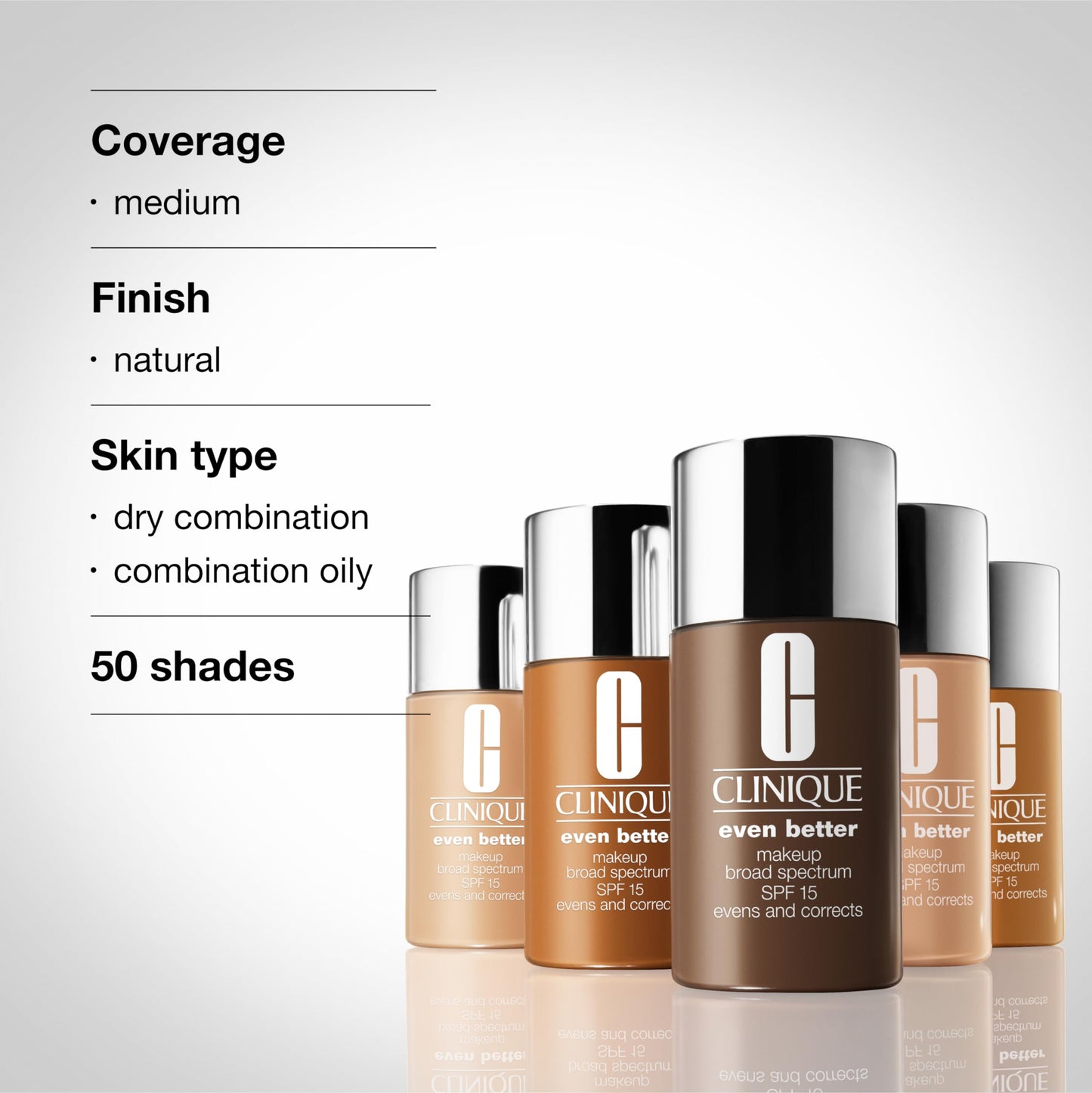 Clinique Even Better Makeup Liquid Foundation SPF 15 With Vitamin C For Dry + Oily Combination Skin Types | Medium Coverage + Natural Finish | Evens Skin Tone + Reduces Dark Spots, Alabaster, 1 Fl Oz