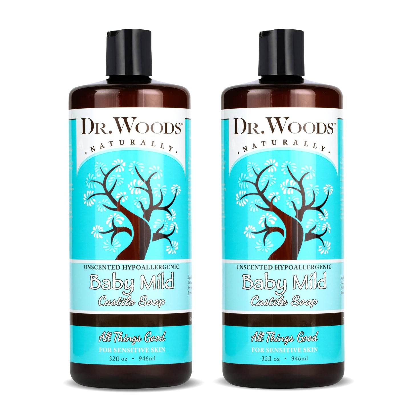 Dr. Woods Unscented Baby Mild Liquid Castile Soap - Natural Soap for Sensitive Skin, Gentle Cleanser with Hemp Oil and Vitamin E - Paraben, Sulfate