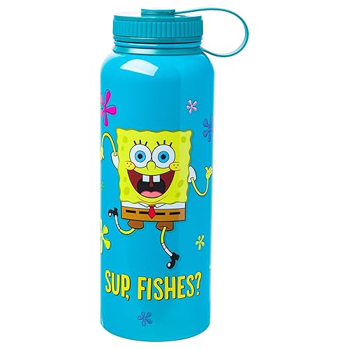 Silver Buffalo Spongebob Squarepants Sup, Fishes? Stainless Steel Water Bottle With Twist Lid, 42 Ounces