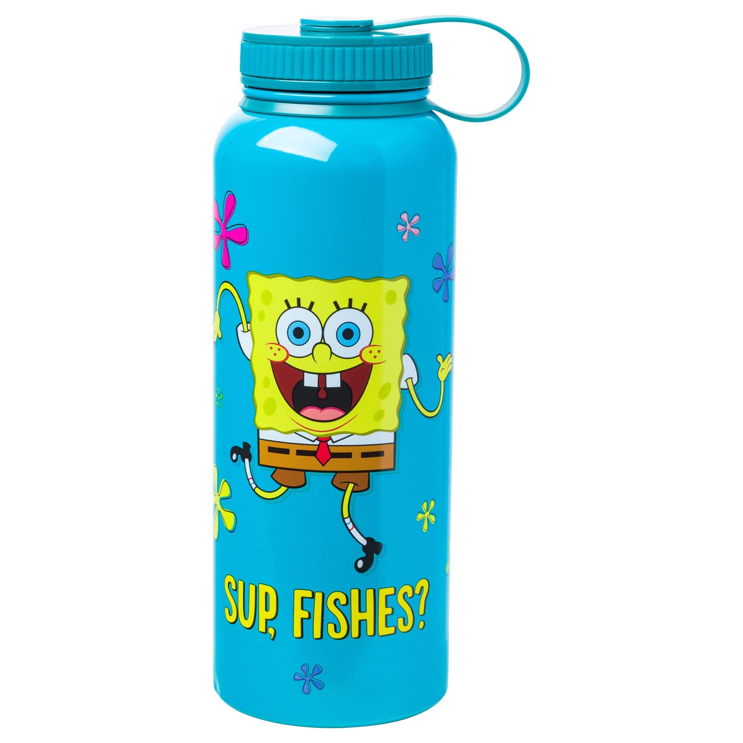 Silver Buffalo Spongebob Squarepants Sup, Fishes? Stainless Steel Water Bottle With Twist Lid, 42 Ounces