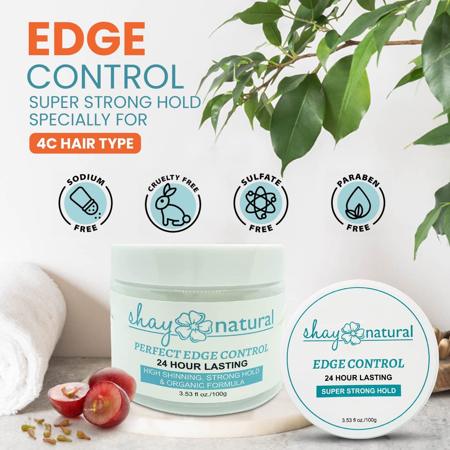Shay Natural Perfect Edge Control, 24 Hour Hold, Strengthens Hair-Line, Water-Based Hair Gel 3.53fl oz