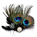 Aliotech Butterfly Peacock Feather Hair Clip with Artificial Pearl Rhinestones, 13.2*8cm - Bridal, Wedding & Party Hair Accessory
