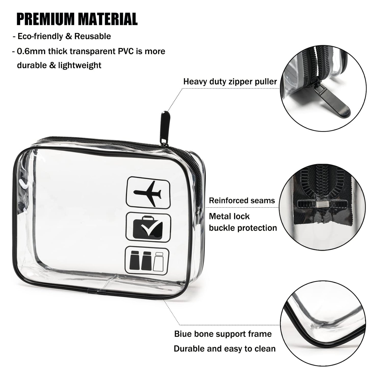 MODENGKONGJIAN TSA Approved Toiletry Bag, 3 Pcs Clear Toiletries Bags Quart Size Travel Makeup Cosmetic Bag for Women Men, Carry on Airport Airline Beauty and Personal Care MODENGKONGJIAN