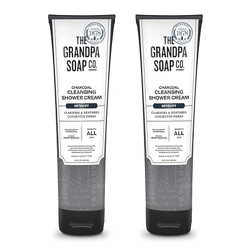 The Grandpa Soap Company Charcoal Cleansing Shower Cream - Clarifies & Restores Congested Pores, With Activated Charcoal & Hemp Seed Oil, Detoxifies