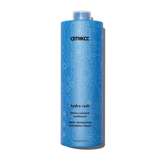 amika hydro rush intense moisture conditioner with hyaluronic acid, 1000ml | for dry, textured, or coarse hair types 2a-4c, long-lasting hydration