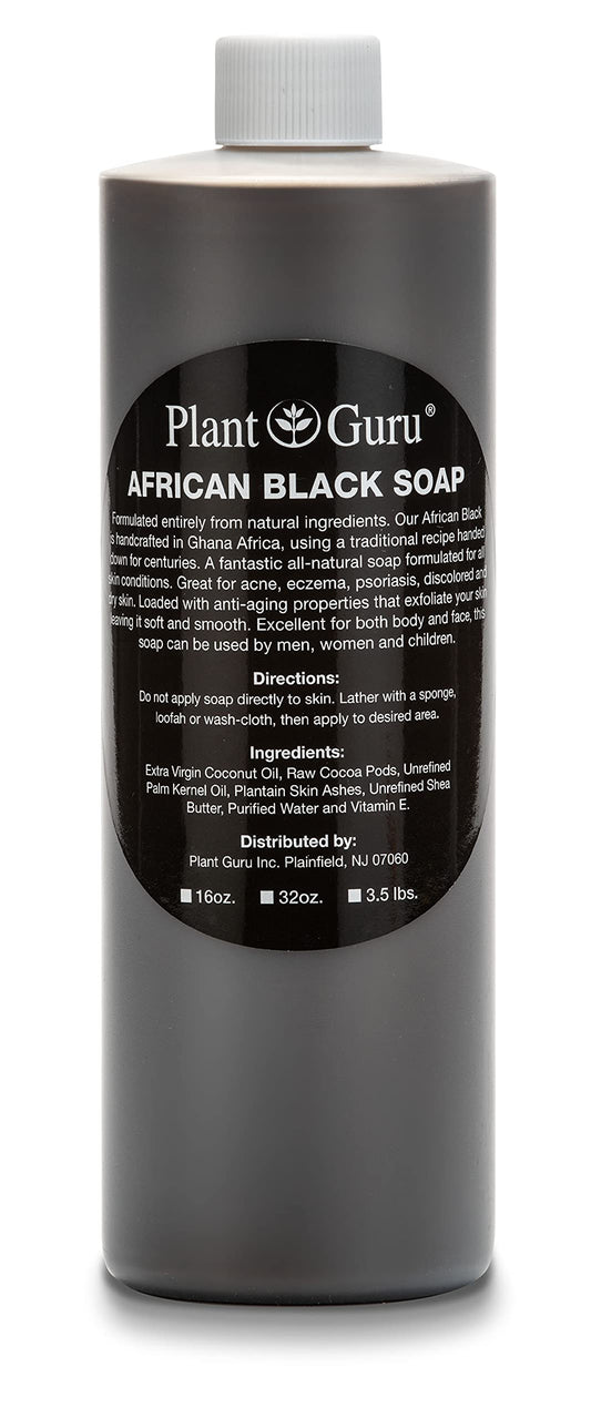 Plant Guru African Black Soap Liquid 16 fl. oz. - Pure & Natural Traditional Skincare for Face, Body & Hair | Handmade Cleanser for All Skin Types Beauty & Personal Care Plant Guru