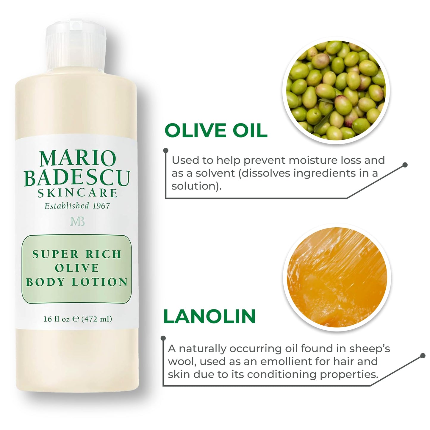 Mario Badescu Super Rich Olive Body Lotion for Dry Skin, Non-Greasy and Creamy Moisturizer Infused with Olive Oil, Ideal for All Skin Types, 16 Fl Oz