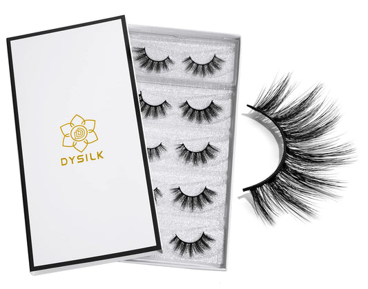 DYSILK Fake Eyelashes Natural Lash - Mink Lashes 5 Pairs 6D Wispy Lash Pack - Eye Lashes Strip Eyelash Extension Kit Reusable False Lashes Natural