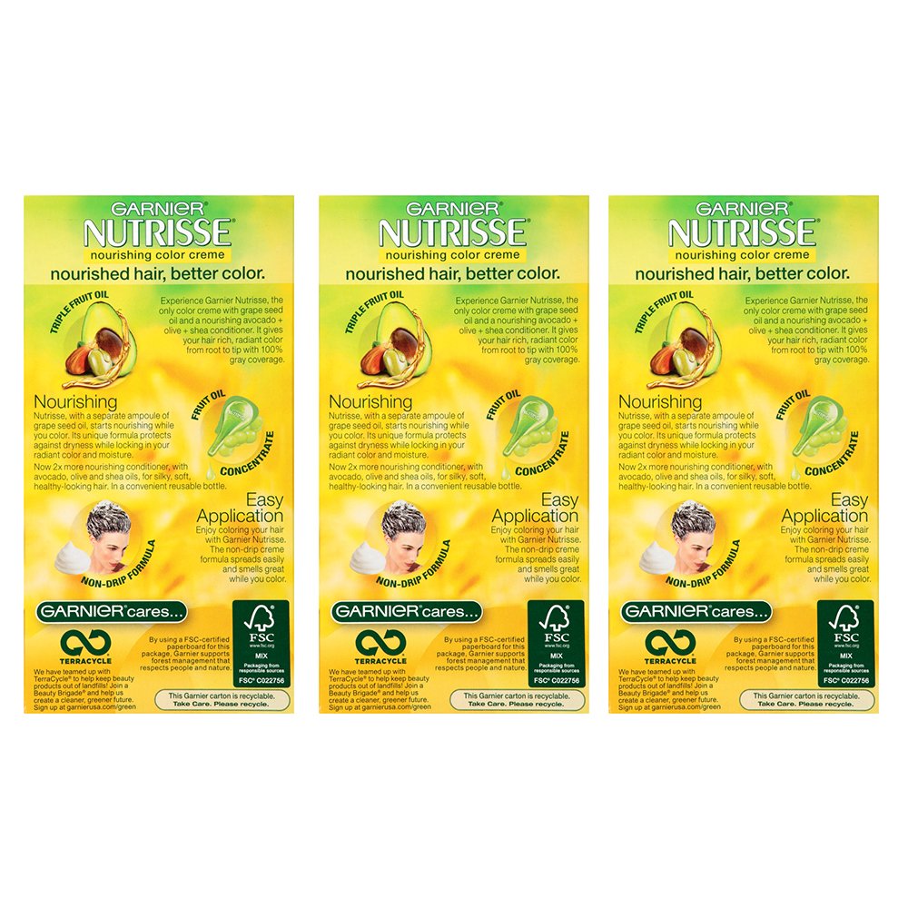 Garnier Nutrisse Nourishing Hair Color Creme, 53 Medium Golden Brown (Chestnut), 3 Count