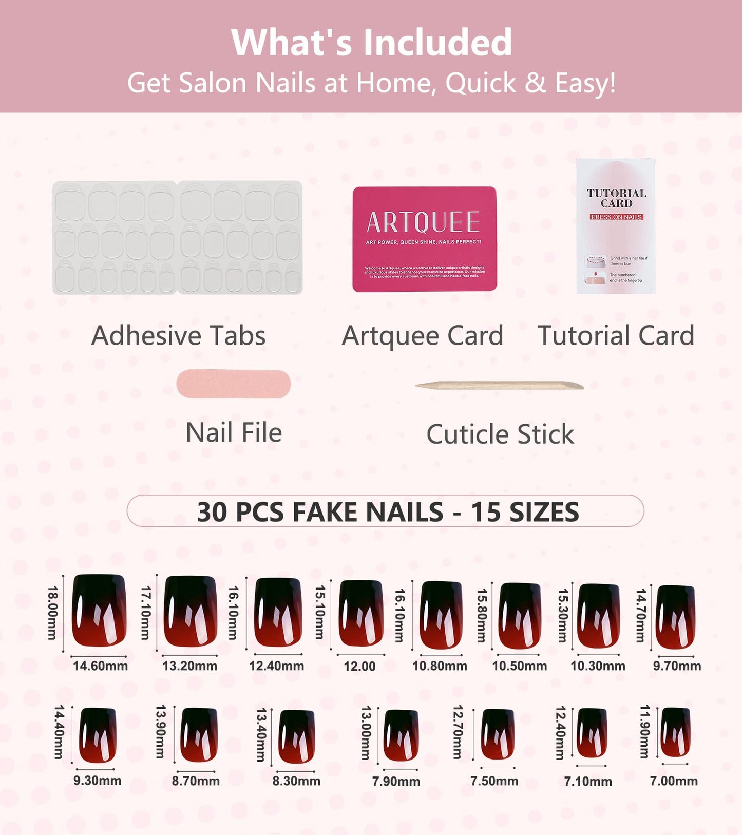 Artquee Press on Nails Short Red Black Ombre Square False Tips Glossy Reusable Fake Stick on Nails Kit for Women - 30 PCS 15 Sizes Beauty and Personal Care Artquee