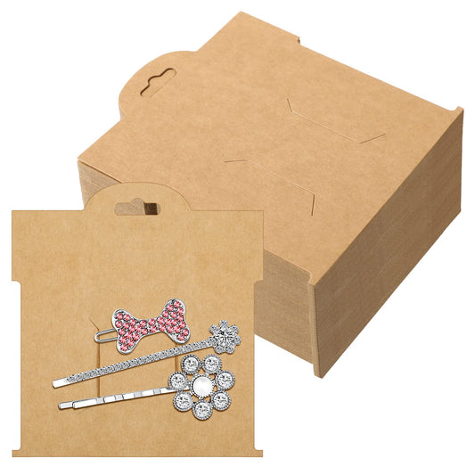 50 Pcs Hair Clip Display Cards 4.75 x 5.25 Inch Kraft Hair Bow Holder Cards Brown Bow Display Rectangular Clip Collecting Cardboard for Barrettes
