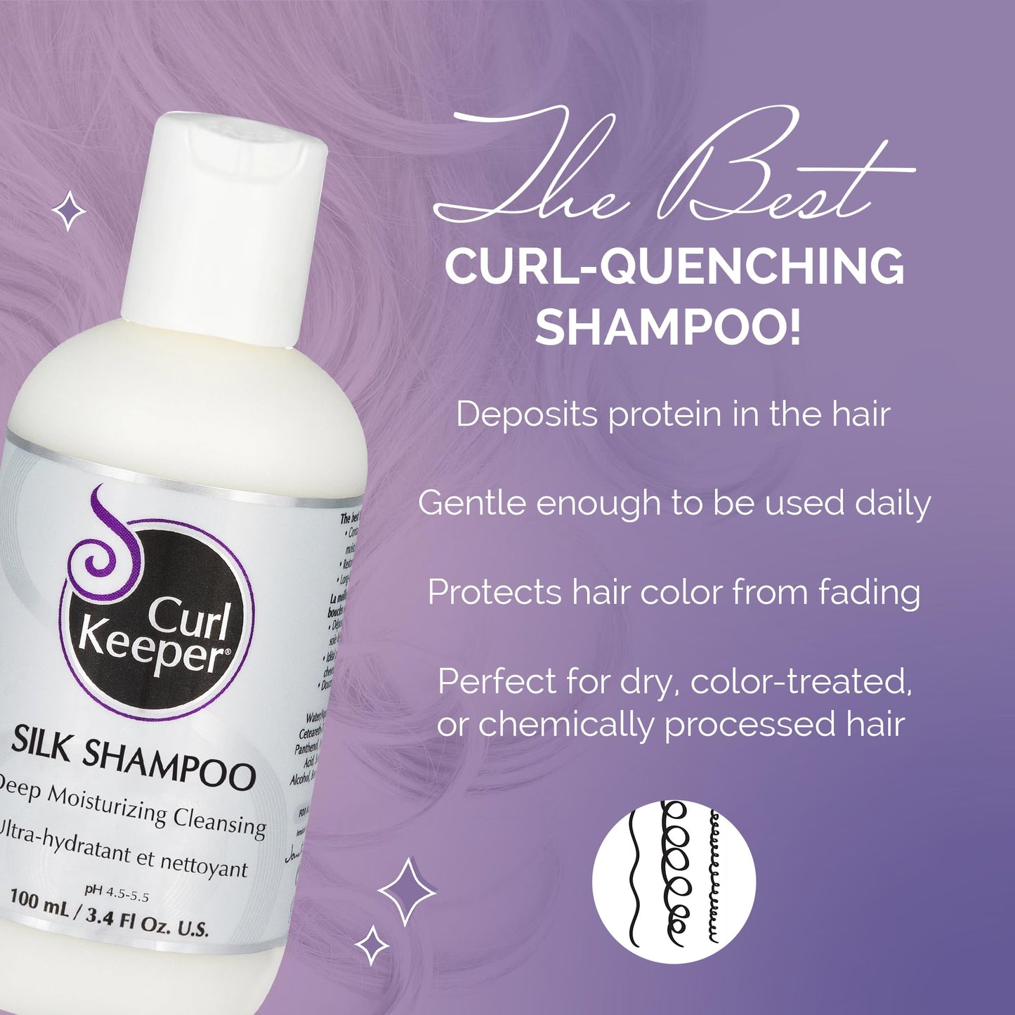 Curl Keeper Silk Shampoo for Curly Hair, 3.8 Fl Oz - Deep Moisturizing & Cleansing Daily Hair Shampoo with Silk Amino Acids for All Curl Types - Water