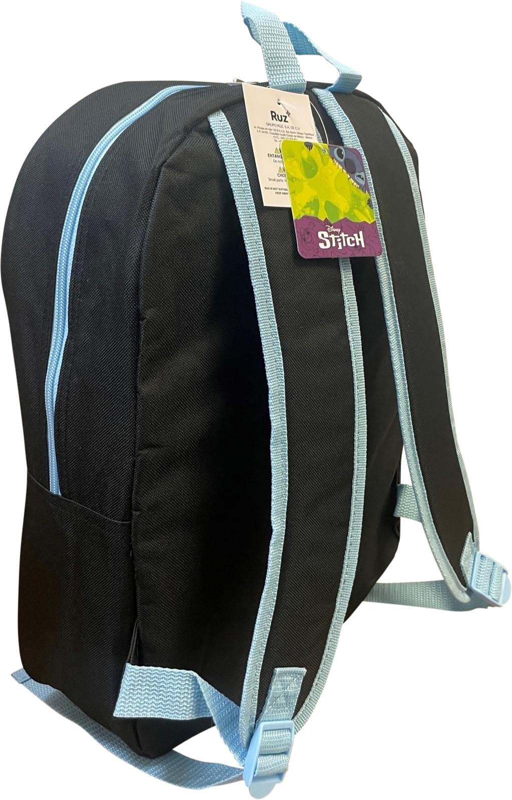 Ruz Stitch Unisex Licensed 15 Inch School Bag Backpack (Black-Blue)