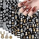 Christmas Nail Art Stickers, Snowflake Nail Decals 3D Self-Adhesive Gold Silver White Snowflake Elk Bell Xmas Tree Winter Nail Design DIY Christmas