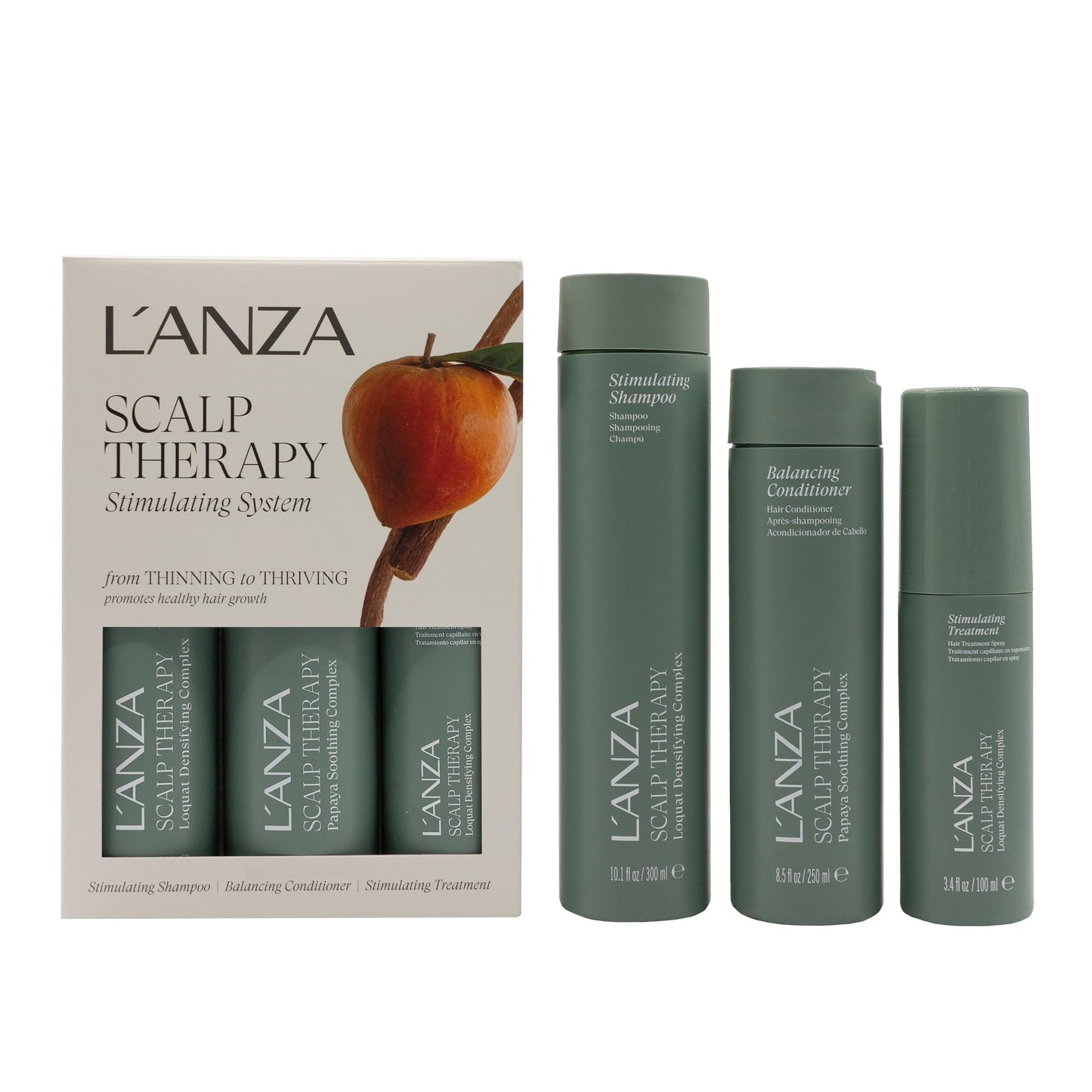 L'ANZA Scalp Therapy Hair Care Kit, Shampoo, Conditioner & Stimulating Leave-In Hair Treatment, Supports Healthy Growth, Adds Fullness, Strengthens
