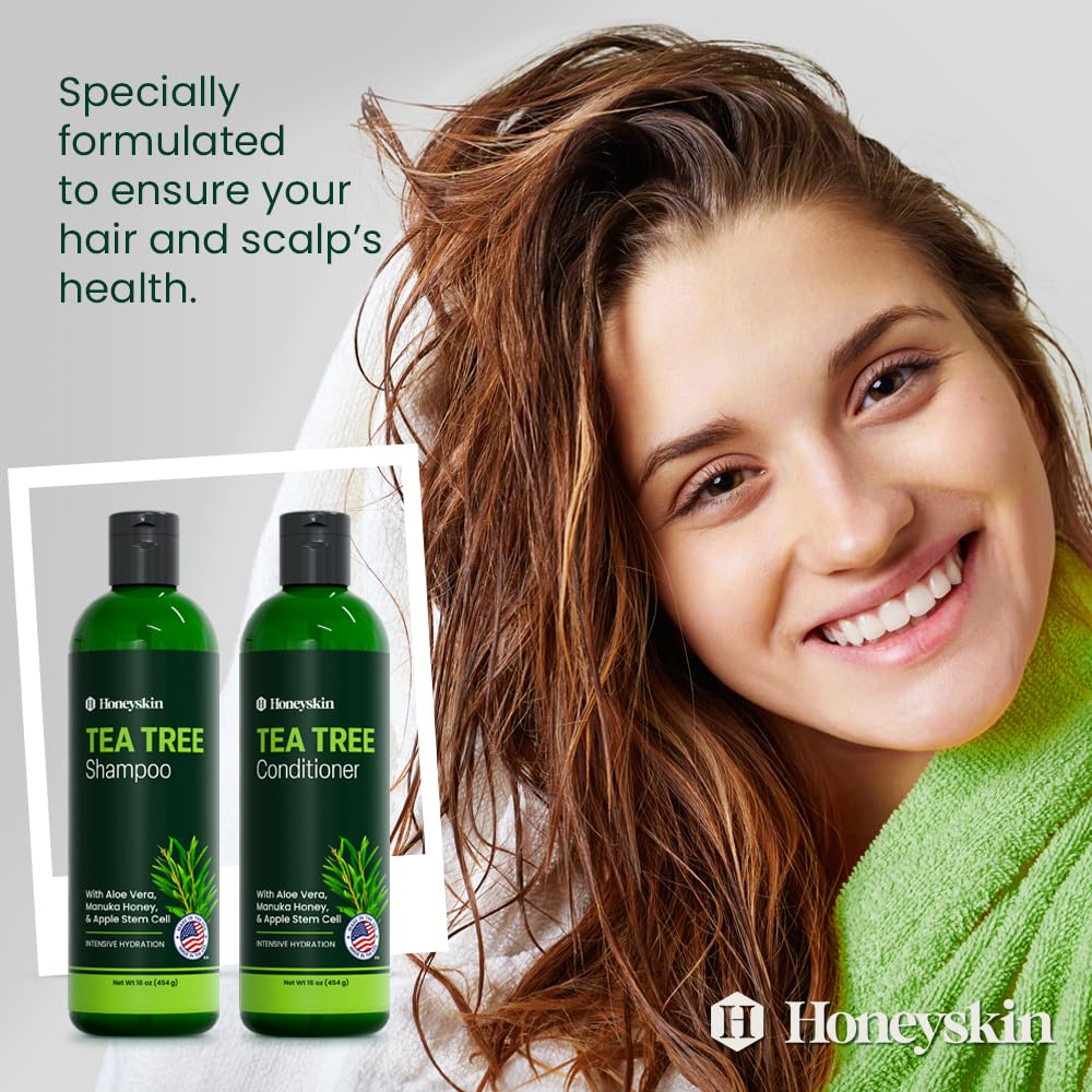 Tea Tree & Honey Shampoo & Conditioner Set - Dandruff Treatment With Organic Tea Tree Oil - Itchy Scalp Treatment for Women & Men - Sulfate