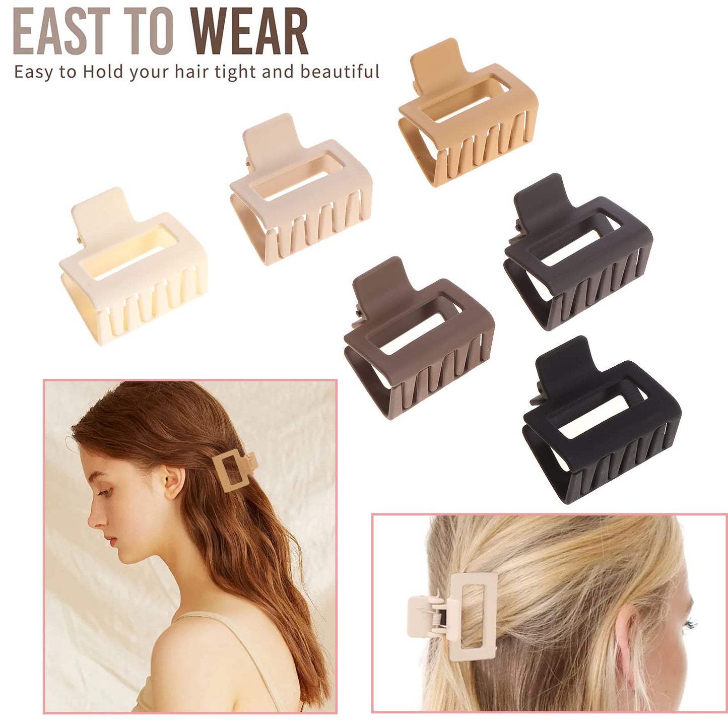 Alemaky 12 Pack Square Claw Clips, Big and Small Neutral Rectangle Hair Claw Clips, Non-slip Matte Large Hair Clips for Women,Strong Hold jaw clip Beauty and Personal Care Alemaky
