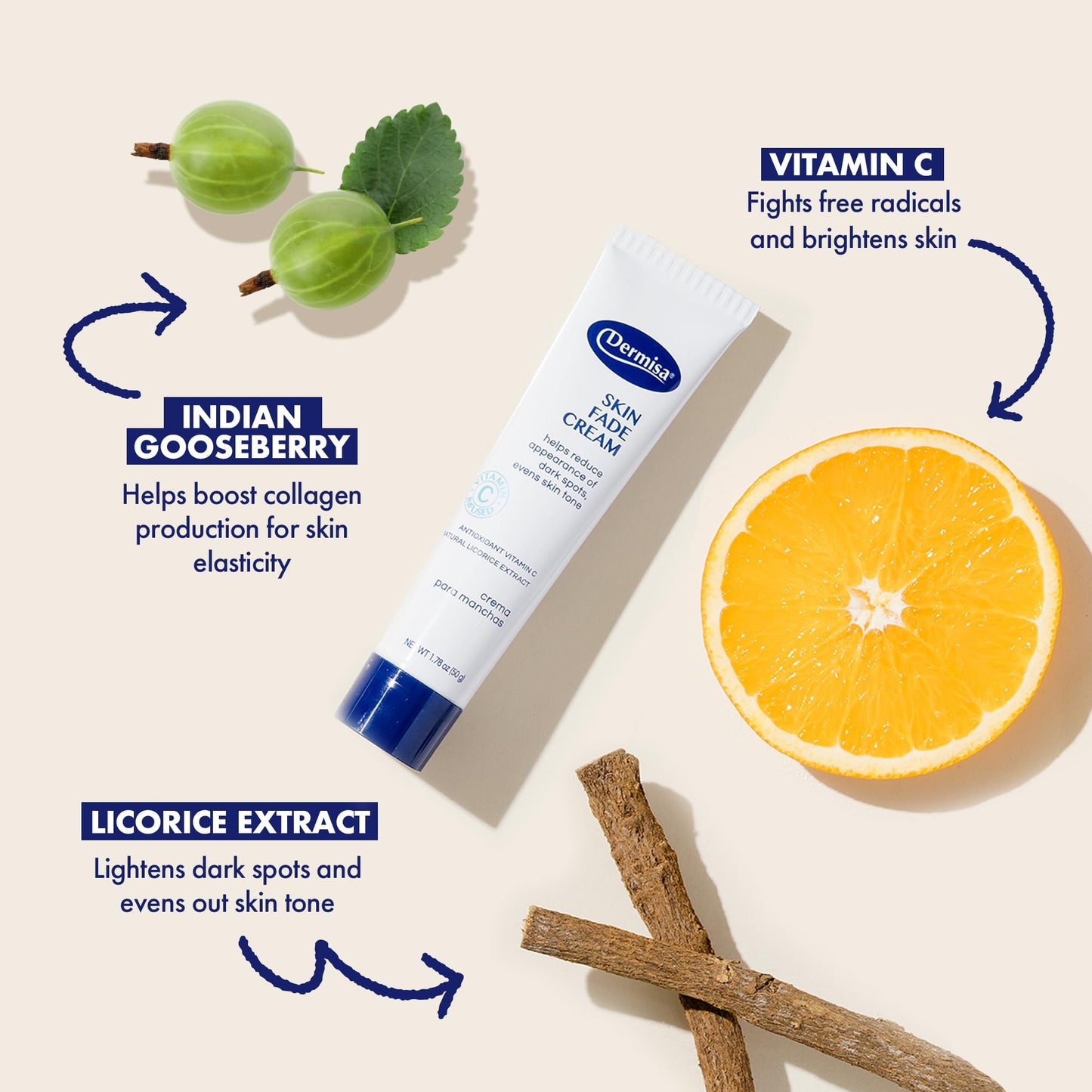 Dermisa Skin Fade Cream with Vitamin C, Licorice and Emblica - Dark Spot Corrector and Face Moisturizer for Sun Spots, Age Spots and Freckles - 1.78